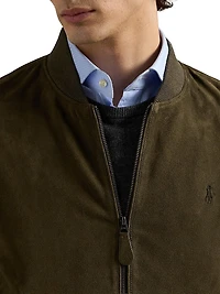 Suede Zip-Front Bomber Jacket