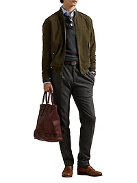Suede Zip-Front Bomber Jacket