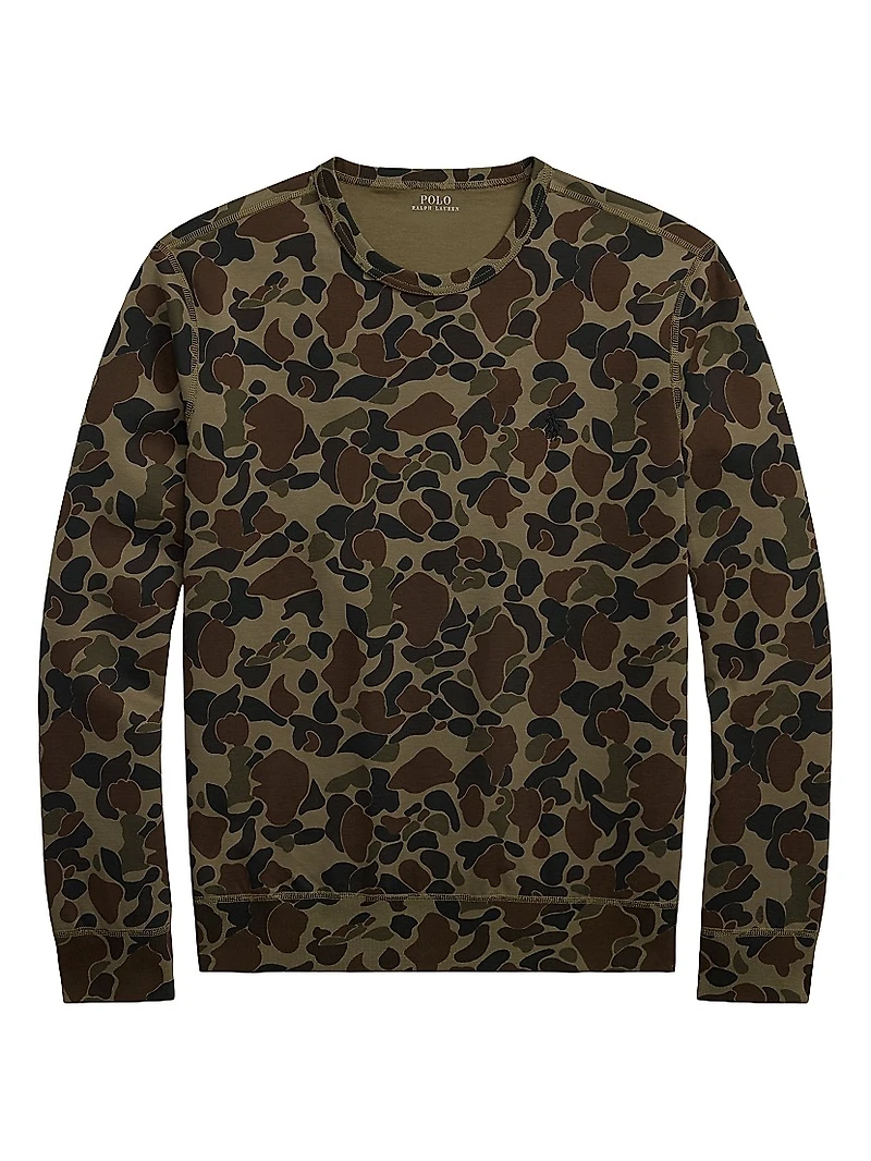 Camouflage Stretch-Cotton Crewneck Sweatshirt