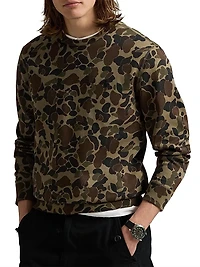 Camouflage Stretch-Cotton Crewneck Sweatshirt
