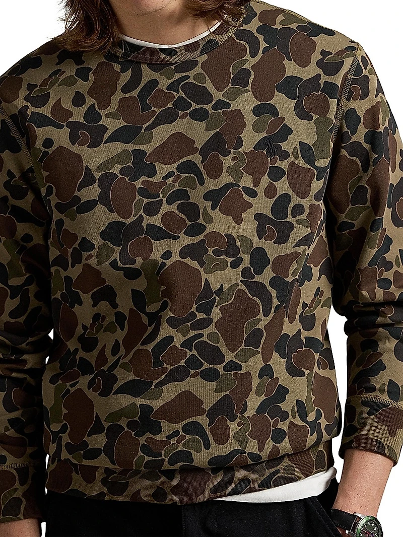 Camouflage Stretch-Cotton Crewneck Sweatshirt