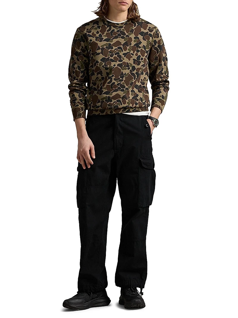 Camouflage Stretch-Cotton Crewneck Sweatshirt