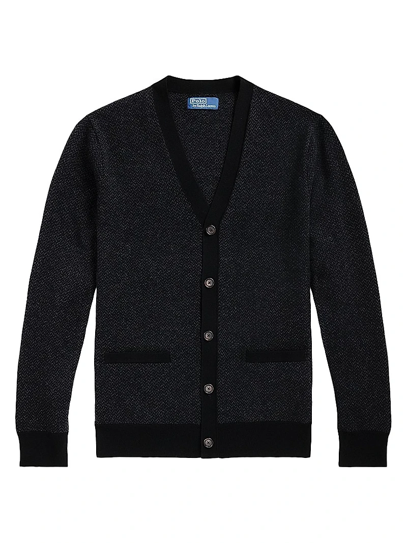 Herringbone Merino Wool V-Neck Cardigan