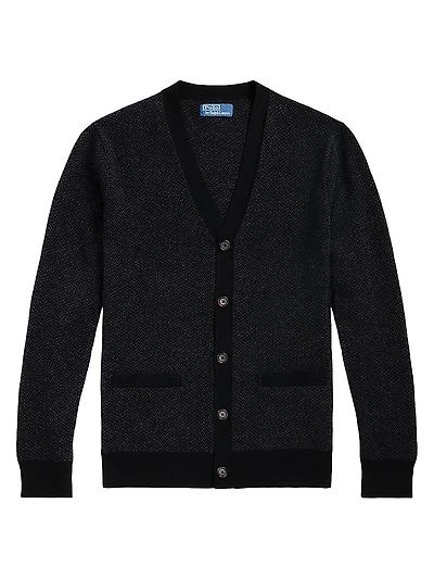 Herringbone Merino Wool V-Neck Cardigan