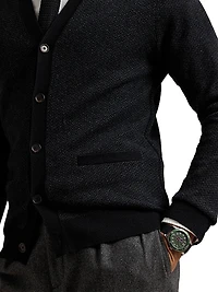 Herringbone Merino Wool V-Neck Cardigan