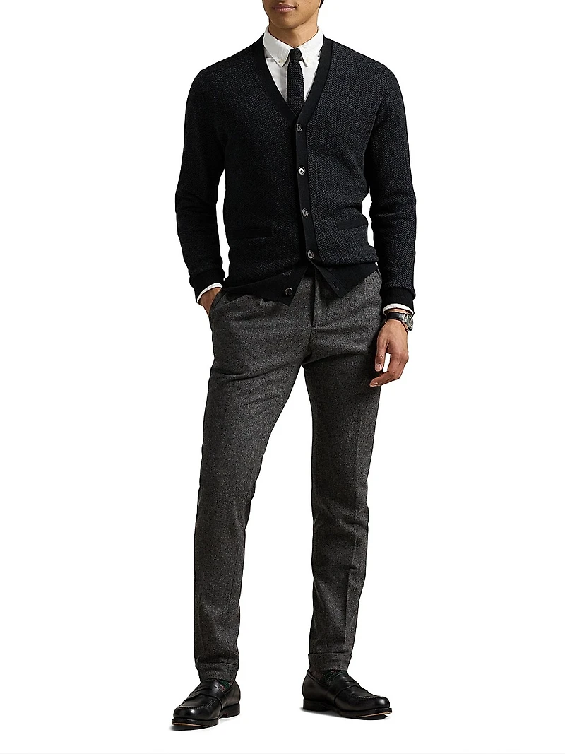 Herringbone Merino Wool V-Neck Cardigan