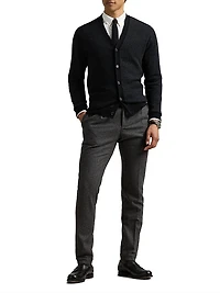 Herringbone Merino Wool V-Neck Cardigan