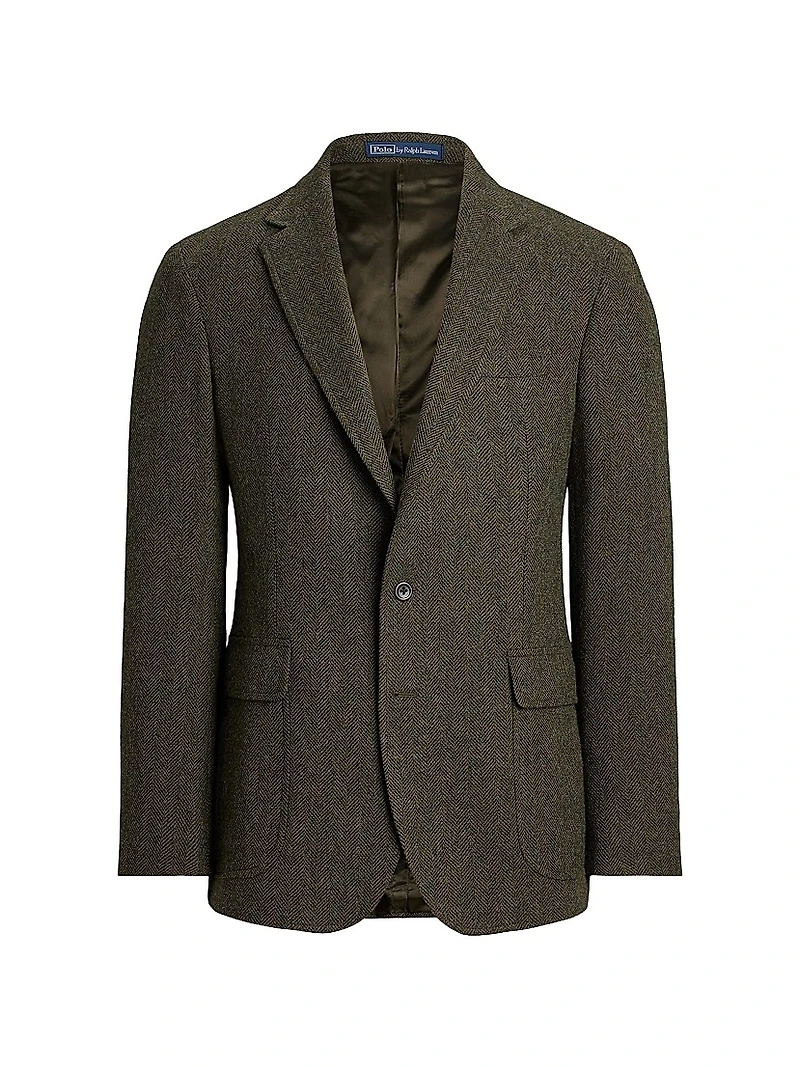 Herringbone Wool-Cotton Single-Breasted Blazer