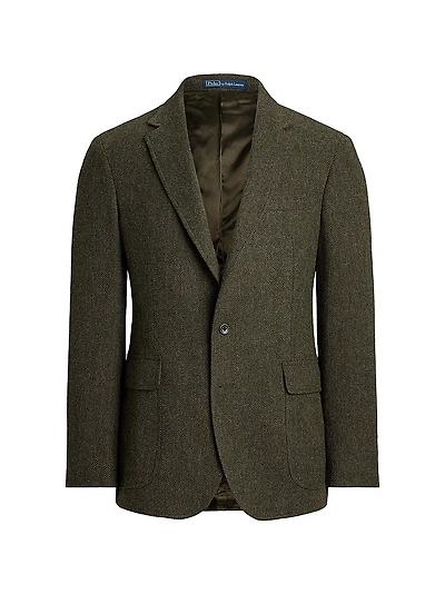 Herringbone Wool-Cotton Single-Breasted Blazer