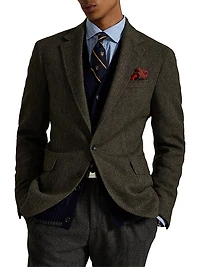 Herringbone Wool-Cotton Single-Breasted Blazer