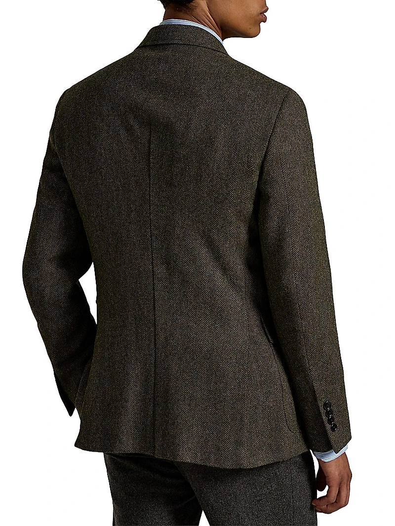 Herringbone Wool-Cotton Single-Breasted Blazer