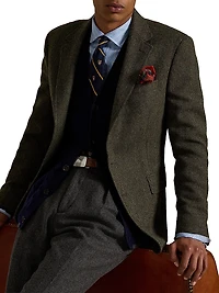 Herringbone Wool-Cotton Single-Breasted Blazer