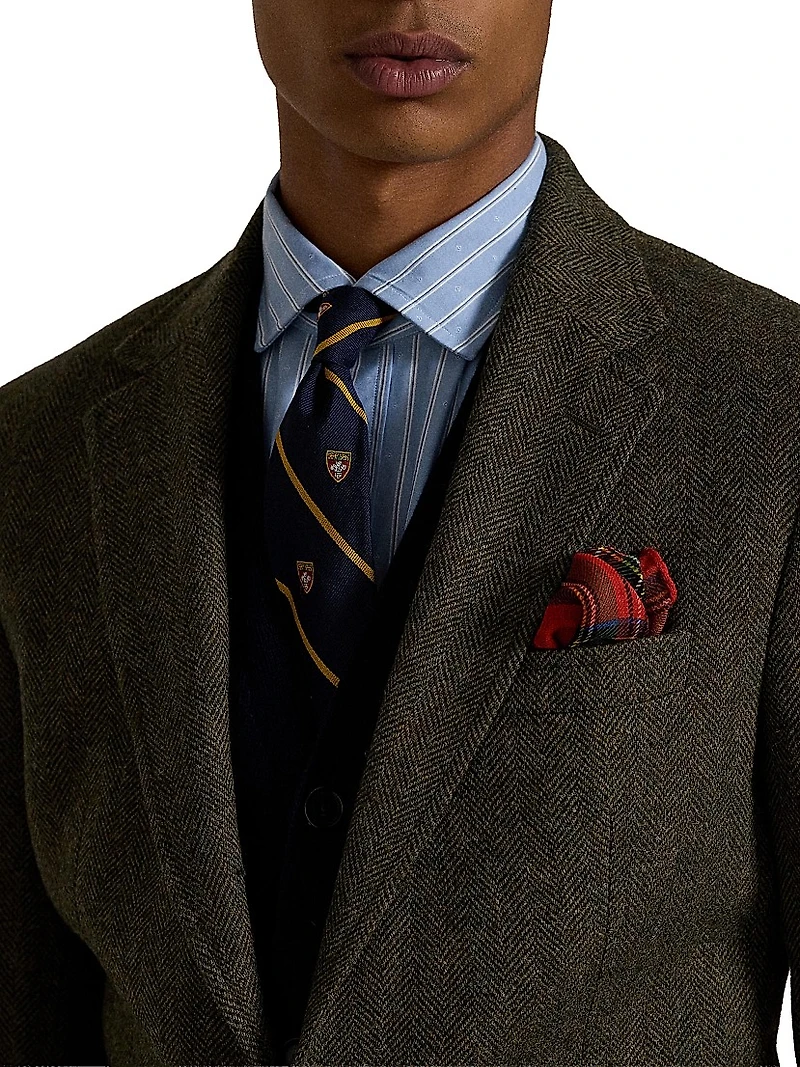 Herringbone Wool-Cotton Single-Breasted Blazer