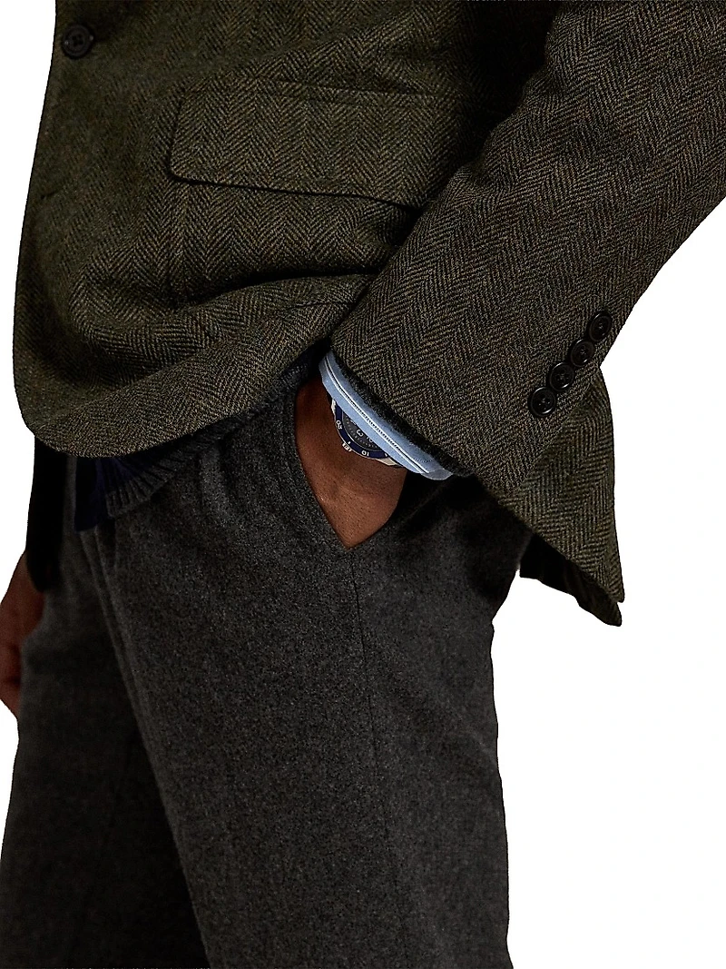 Herringbone Wool-Cotton Single-Breasted Blazer