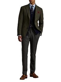 Herringbone Wool-Cotton Single-Breasted Blazer