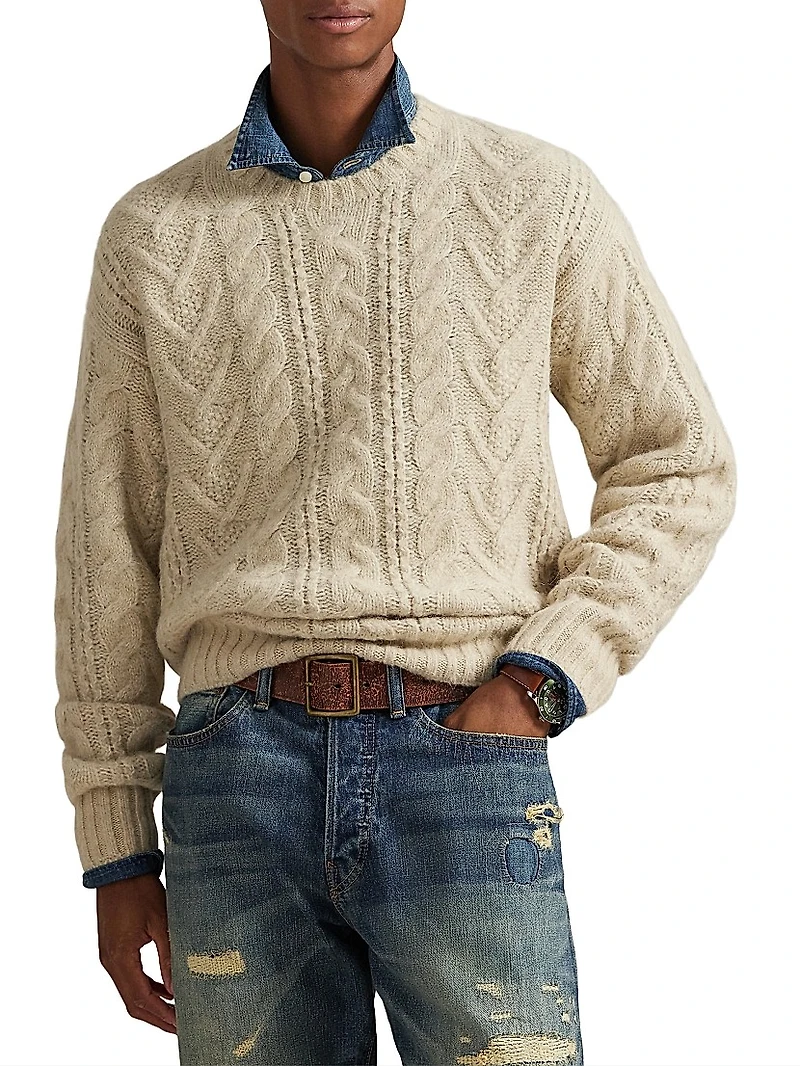 Aran Wool-Blend Crewneck Sweater
