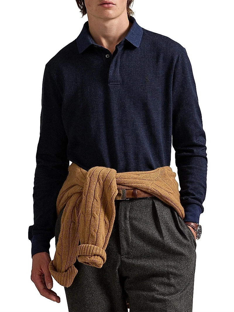 Plaid Long-Sleeve Polo