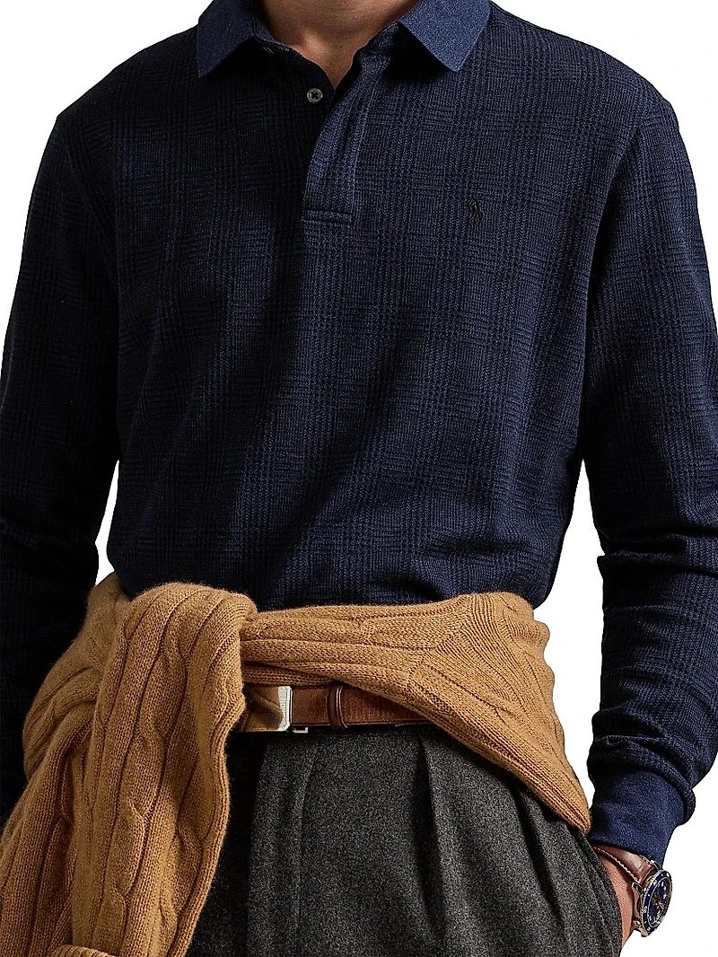 Plaid Long-Sleeve Polo
