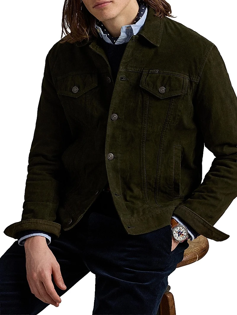 Icon Suede Button-Down Trucker Jacket