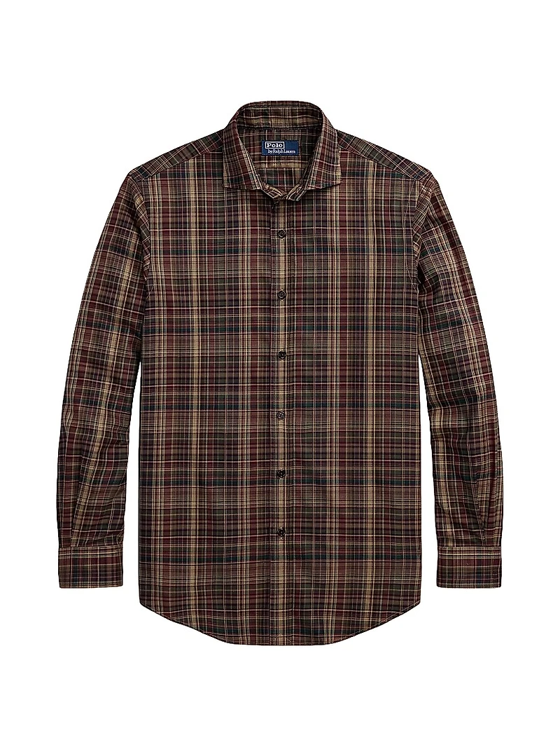 Plaid Cotton Twill Button-Front Shirt