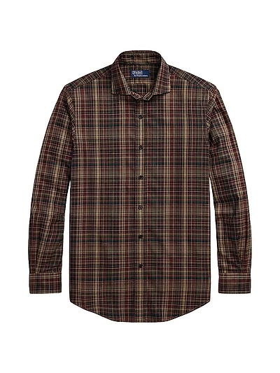 Plaid Cotton Twill Button-Front Shirt