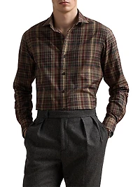 Plaid Cotton Twill Button-Front Shirt