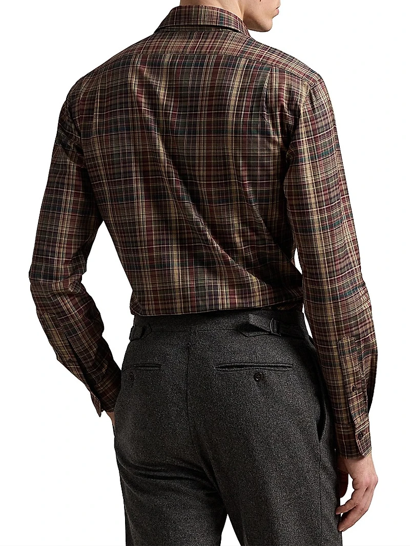 Plaid Cotton Twill Button-Front Shirt