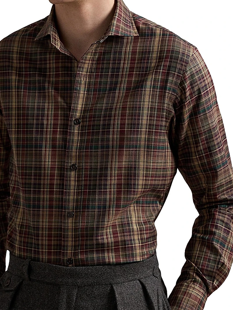 Plaid Cotton Twill Button-Front Shirt