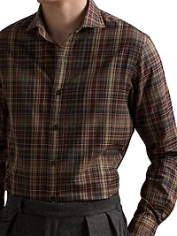 Plaid Cotton Twill Button-Front Shirt