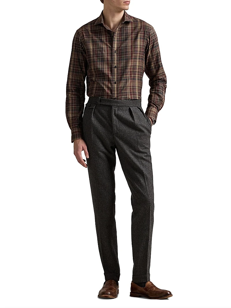Plaid Cotton Twill Button-Front Shirt