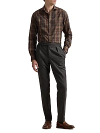Plaid Cotton Twill Button-Front Shirt