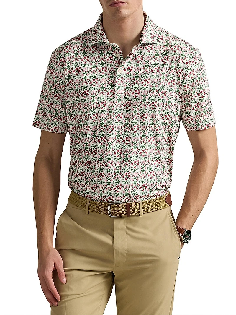 Airflow Floral Jersey-Knit Polo Shirt