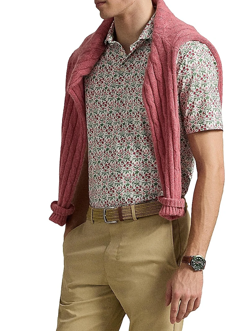 Airflow Floral Jersey-Knit Polo Shirt