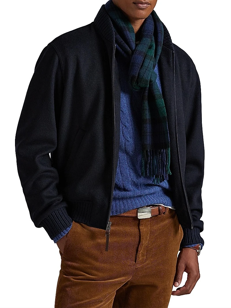 Wool-Blend Zip-Up Bomber Jacket