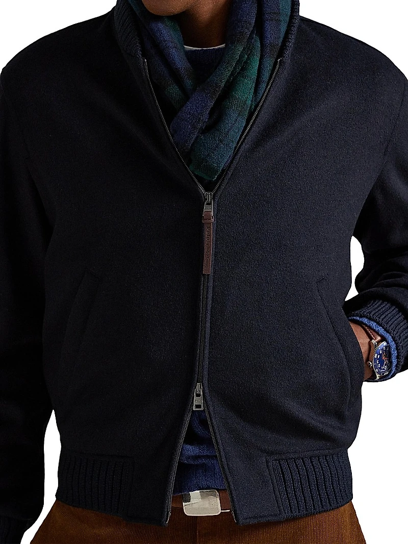 Wool-Blend Zip-Up Bomber Jacket