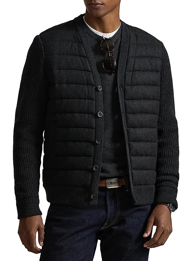 Quilted Cotton V-Neck Cardigan