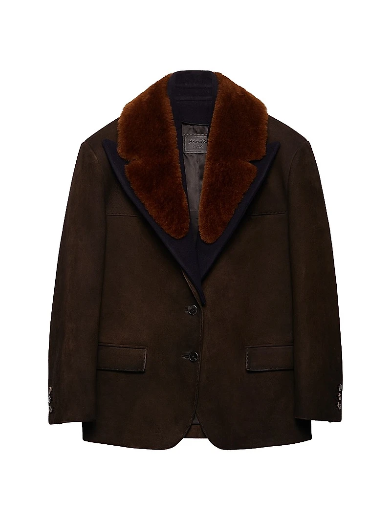 Suede and Shearling Caban Jacket