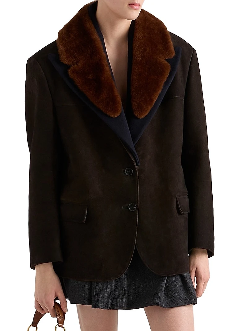 Suede and Shearling Caban Jacket