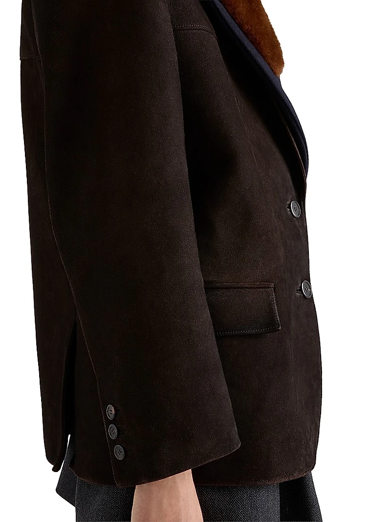 Suede and Shearling Caban Jacket
