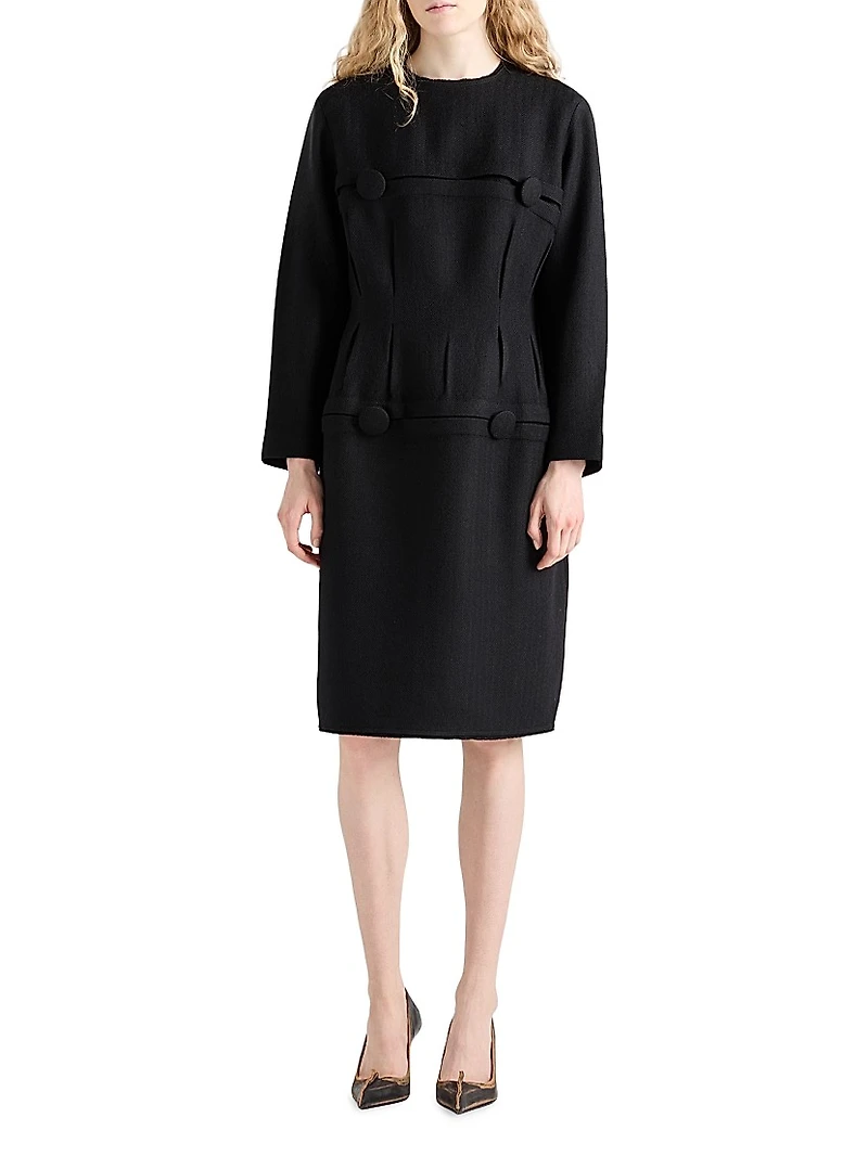 Chevron Wool Dress With Belt