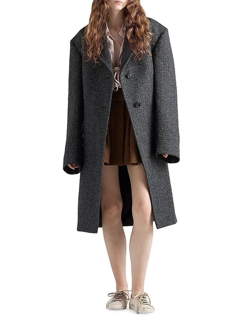 Single Breasted Chevron Wool Jacket