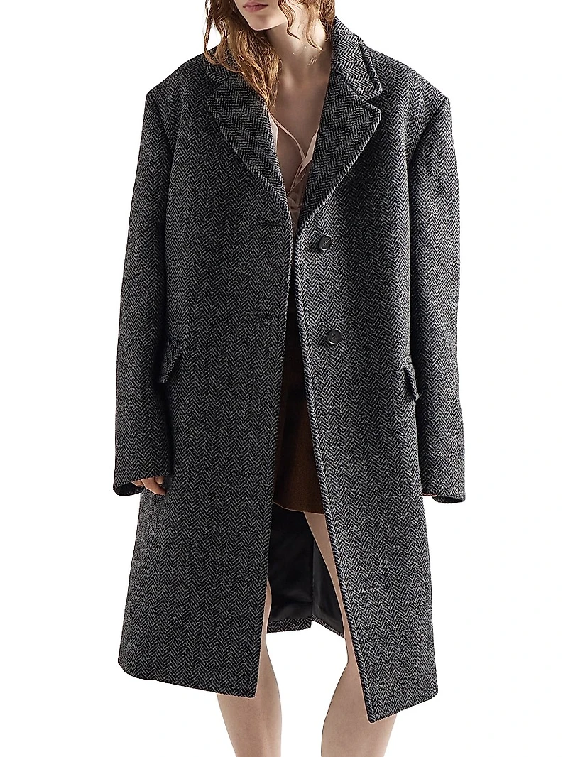 Single Breasted Chevron Wool Jacket