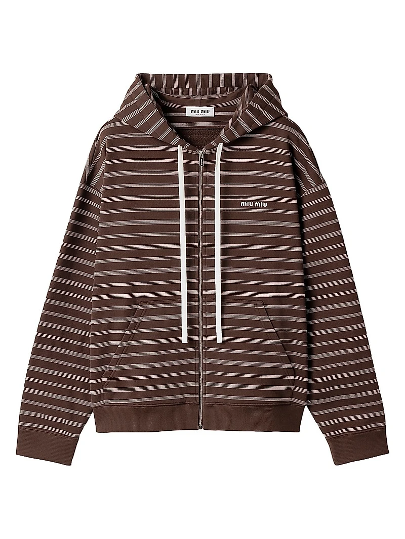 Striped Cotton Fleece Hoodie Jacket