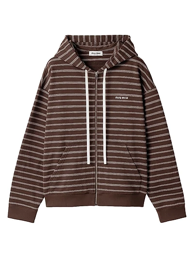 Striped Cotton Fleece Hoodie Jacket