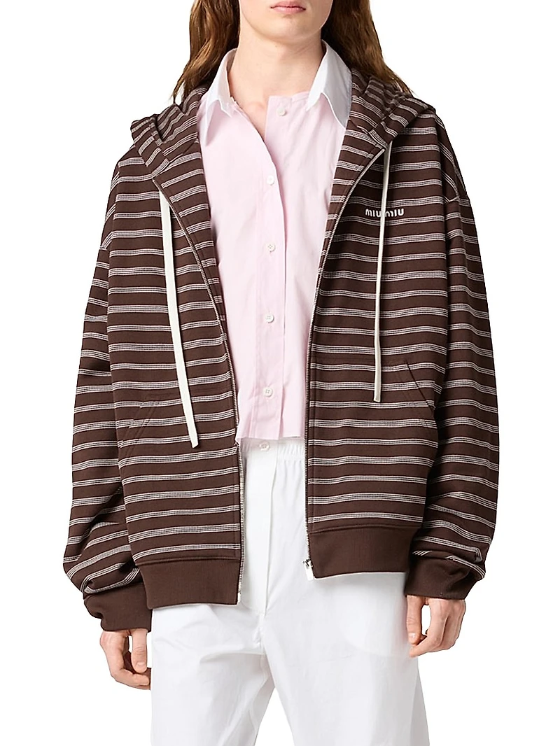 Striped Cotton Fleece Hoodie Jacket