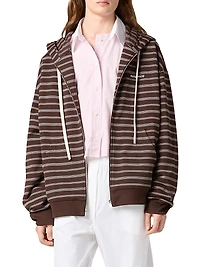 Striped Cotton Fleece Hoodie Jacket