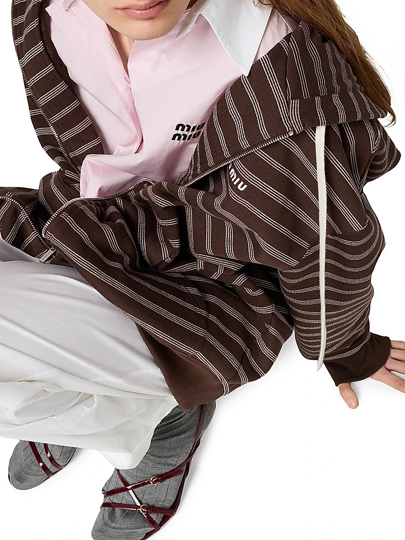 Striped Cotton Fleece Hoodie Jacket