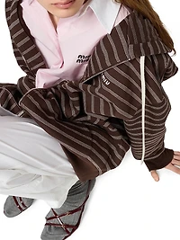 Striped Cotton Fleece Hoodie Jacket