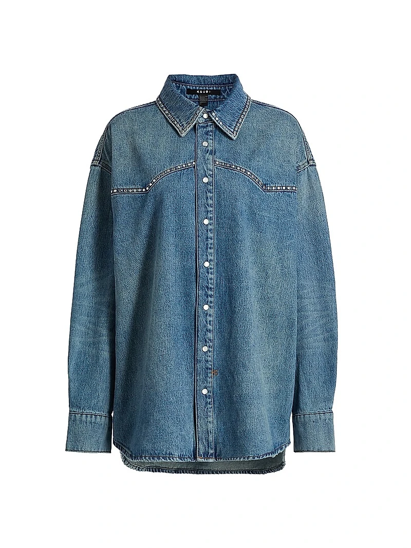 Neo-Nostalgia Texas Blue Studded Denim Oversized Shirt