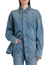 Neo-Nostalgia Texas Blue Studded Denim Oversized Shirt